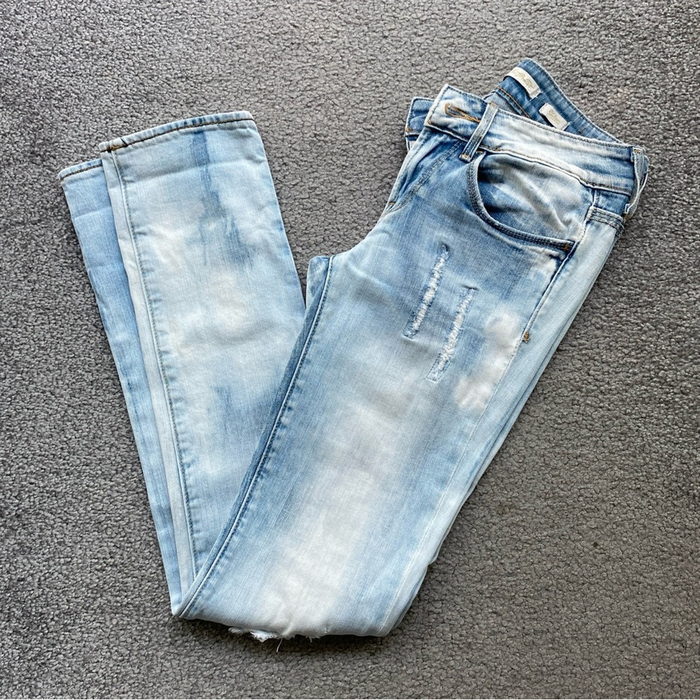 Vintage Crocker Light Blue Faded Distressed Jeans Slim Straight Low Rise  25x30